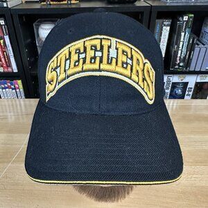 Vintage 90s NFL Pittsburgh Steelers Hat American Needle Hook And Loop Cap Black